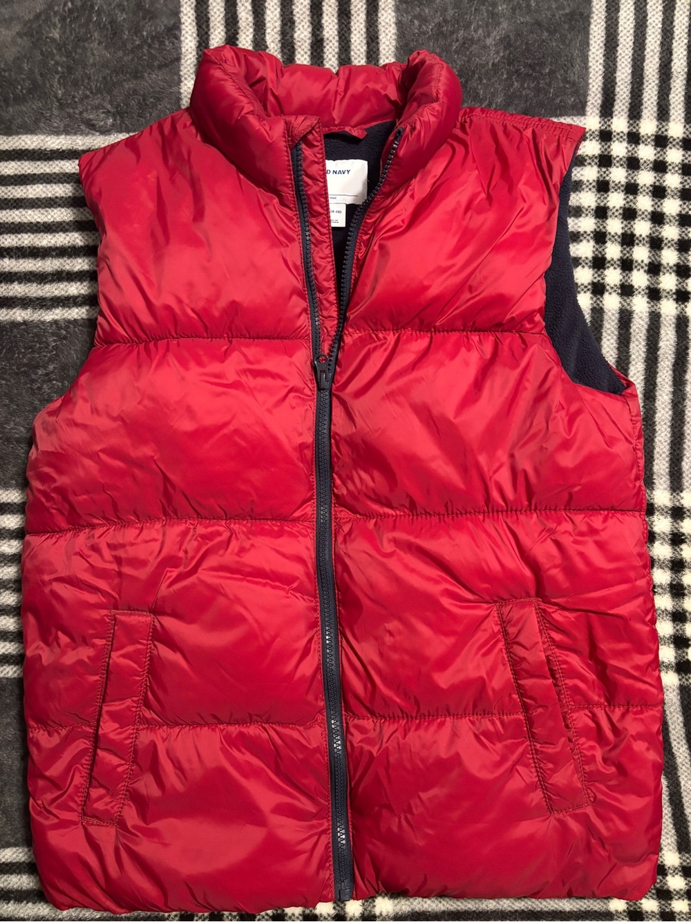 Old Navy Red Quilted Puffer Vest with Navy Trim